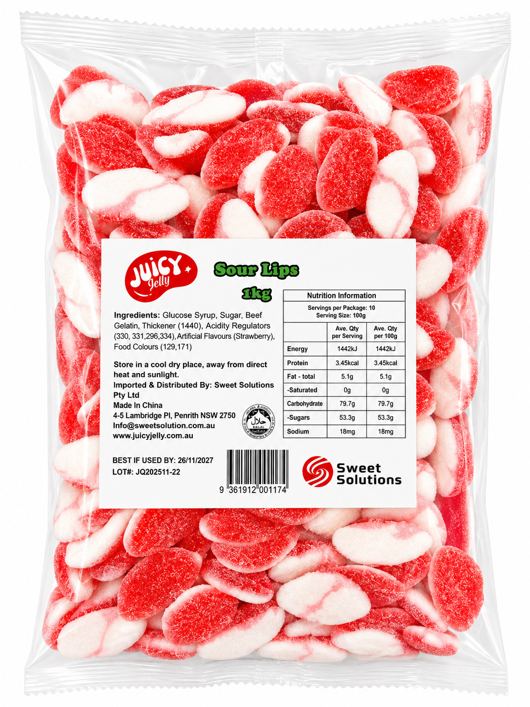 Sour Lips 1kg – Wholesale Bulk Lollies - Juicy Jelly