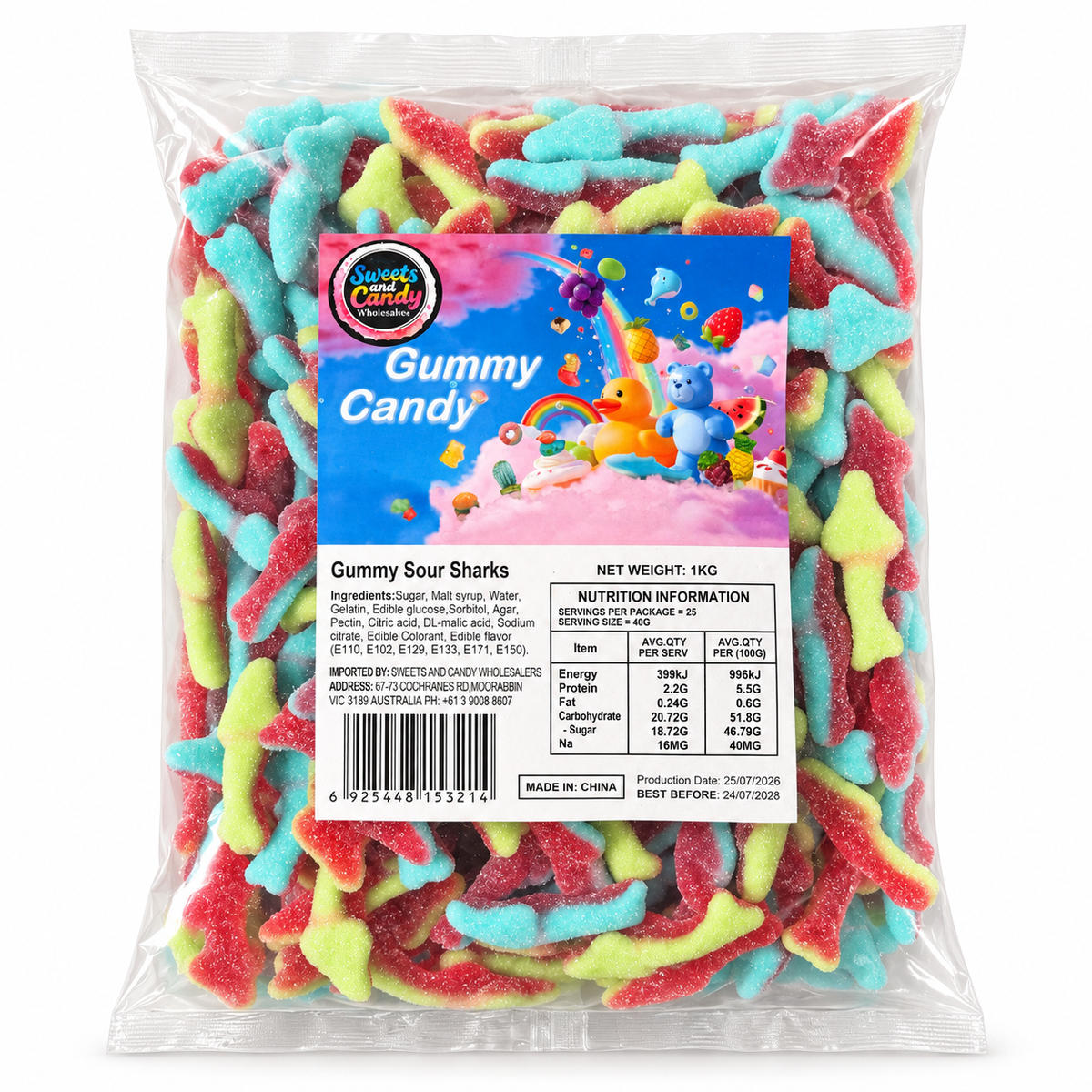 4D Gummy Sour Sharks 1kg – wholesale bulk lollies