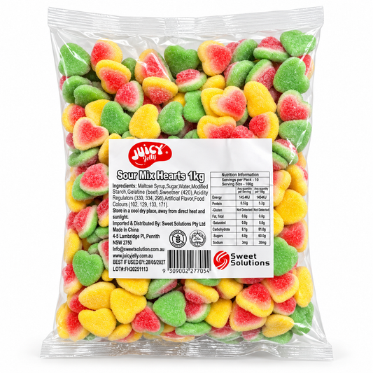 Juicy Jelly Sour Mix Hearts 1kg – wholesale bulk lollies