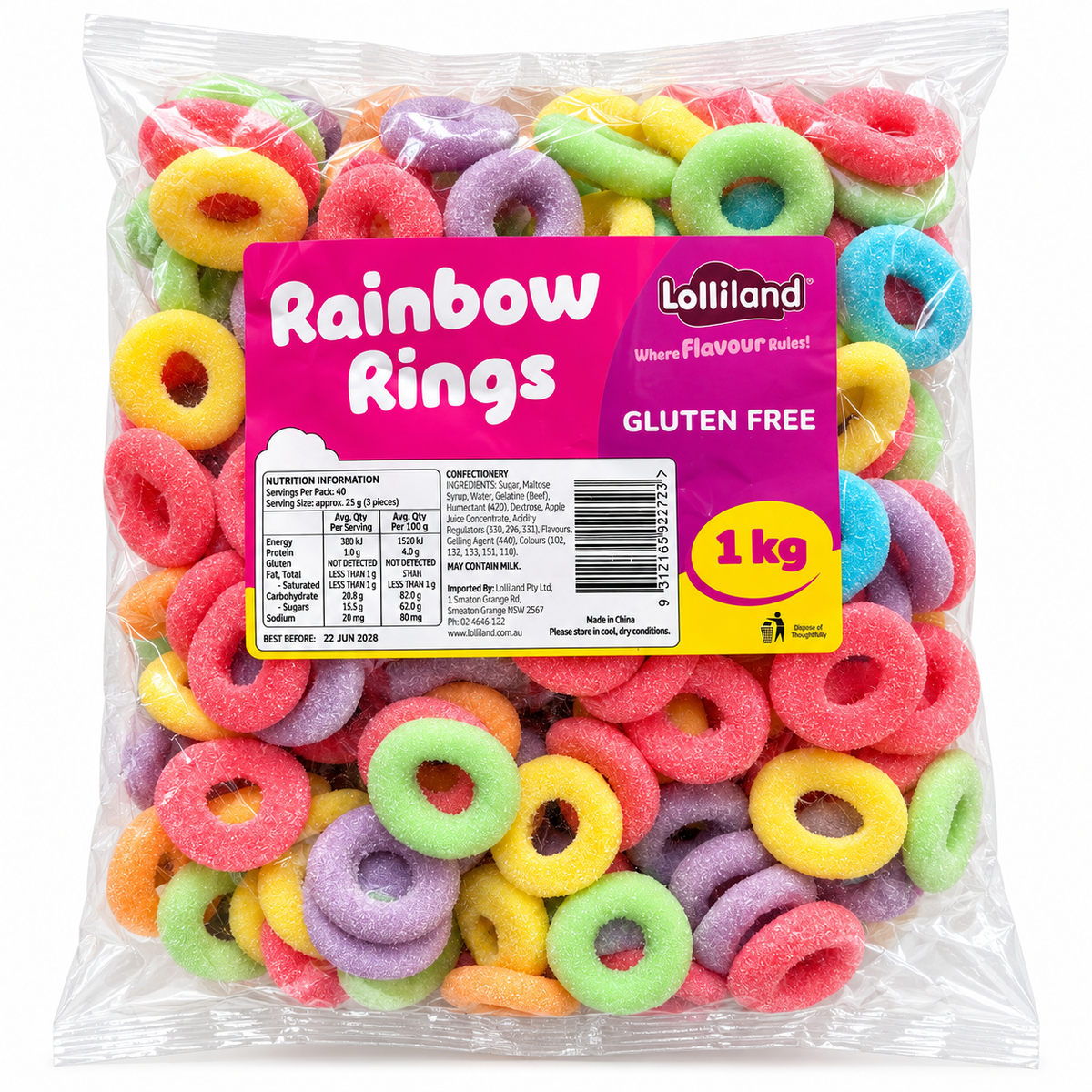 Lolliland Rainbow Rings 1kg – wholesale bulk lollies