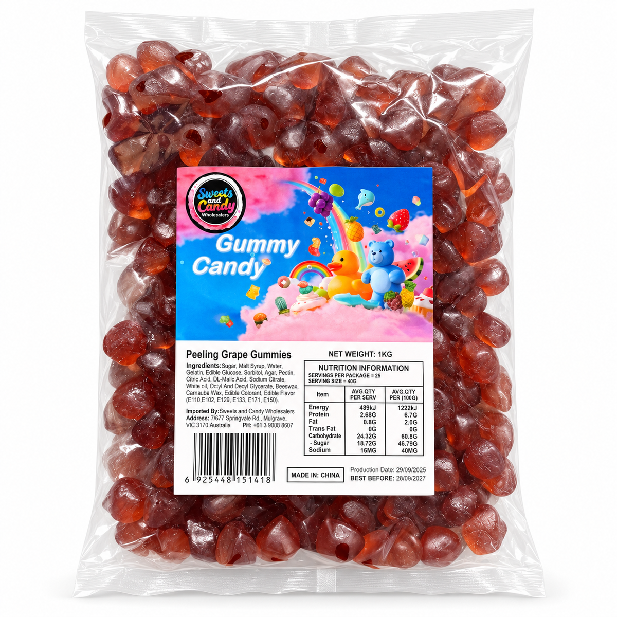 4D Peelable Gummy Grapes 1kg – wholesale bulk lollies